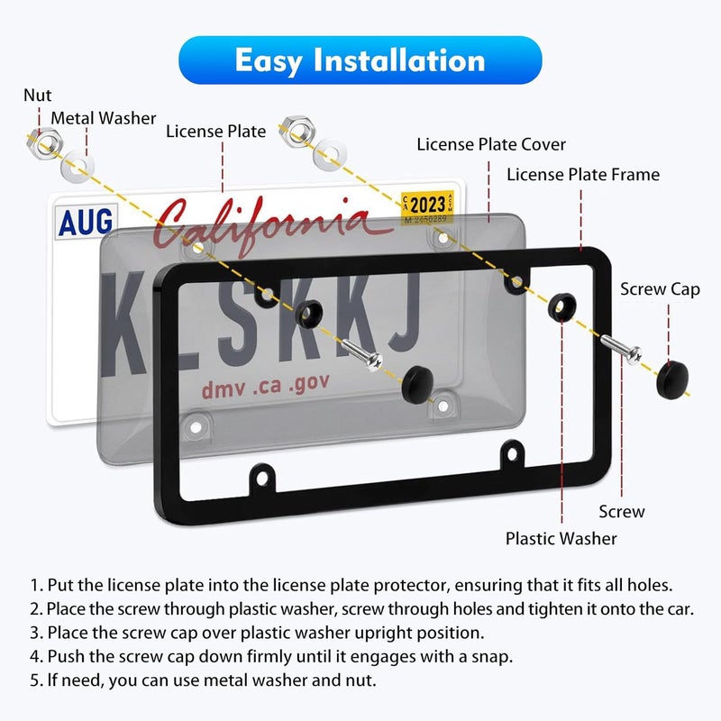 NGHEY Black 2PC Personalized License Plate Frame with Matching Screw Cap Screws for Easy Installation - Image 5